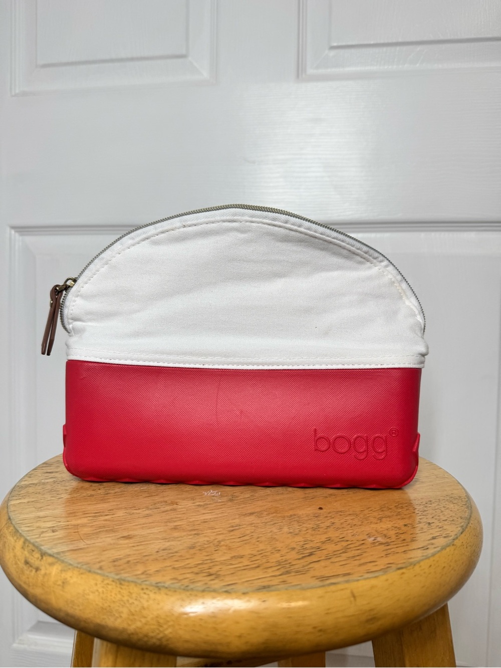 BOGG BAG White and Red Canvas & Faux Leather Cosmetic Case